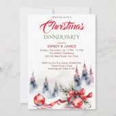 Kerst diner partij klassieke rode baubles lint kaart (Voorkant)
