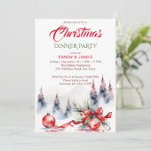 Kerst diner partij klassieke rode baubles lint kaart (Staand voorkant)