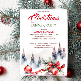 Kerst diner partij klassieke rode baubles lint kaart