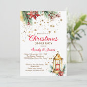 Kerst diner partij lantaarn kaart (Staand voorkant)