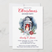 Kerst diner partij lantaarn poinsettia kaart (Voorkant)