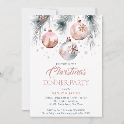Kerst diner party boho metallic waterverf kaart (Voorkant)