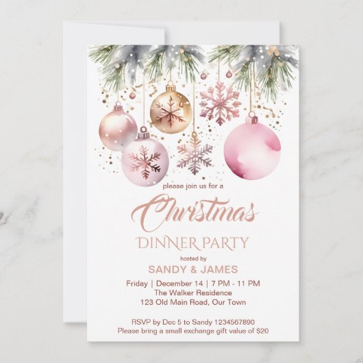 Kerst diner party boho metallic waterverf kaart (Voorkant)