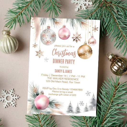 Kerst diner party boho metallic waterverf kaart