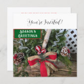 Kerst Diner Party Red Bow Pine Cones Feestdagenkaart (Voorkant / Achterkant)