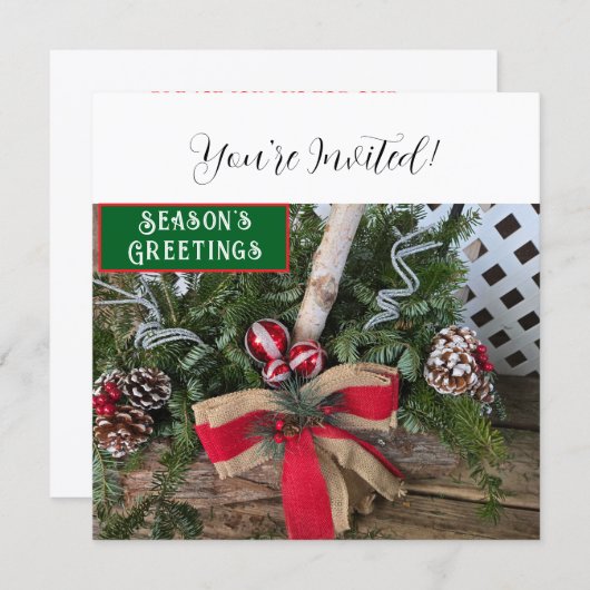 Kerst Diner Party Red Bow Pine Cones Feestdagenkaart (Voorkant / Achterkant)