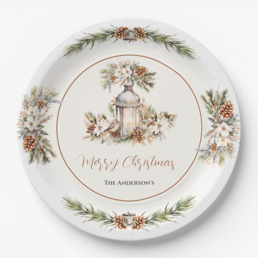 Kerst Diner Party Wit en Crème Elegant Papieren Bordje (Voorkant)