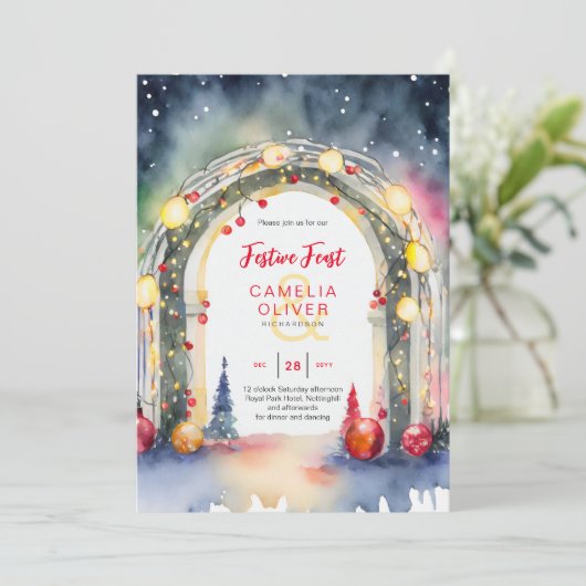 Kerst Diner Uitnodiging Feestelijk Feest (Staand voorkant)