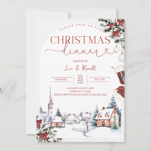 Kerst Diner Uitnodiging Kerstfeest Uitnodigen (Voorkant)