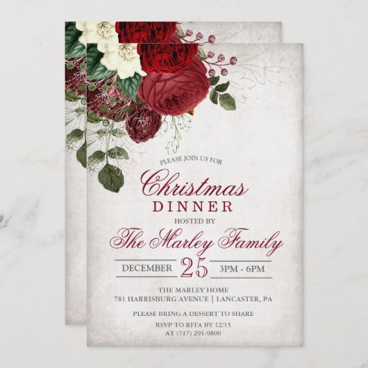 Kerst Diner Vakantie Party uitnodiging (Voorkant / Achterkant)