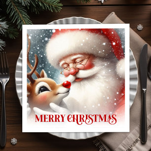 Kerst dinerfeest met gezellige Kerstman en Rudolph Servet