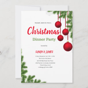 Kerst dinerfeest rood groen bellen uitnodiging