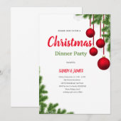 Kerst dinerfeest rood groen bellen uitnodiging (Voorkant / Achterkant)