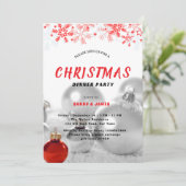 Kerst dinerfeest zilver rode baubles  kaart (Staand voorkant)