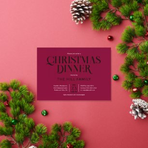 Kerst Dinner Elegant Rood Folie Uitnodiging