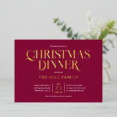 Kerst Dinner Elegant Rood Folie Uitnodiging (Staand Voorkant)