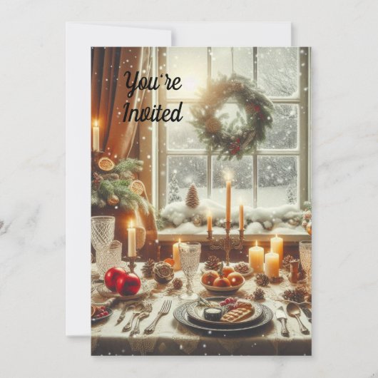Kerst Dinner / Feestelijke Kerstvakantie Kaart (Voorkant)