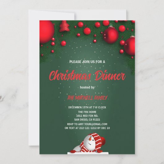 Kerst Dinner groene dennen rode bes Kaart (Voorkant)