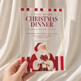 Kerst Dinner met Vintage Kerstman Acryl Uitnodigingen