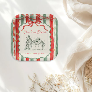 Kerst Dinner met Vintage Streep en Strik Papieren Bordje