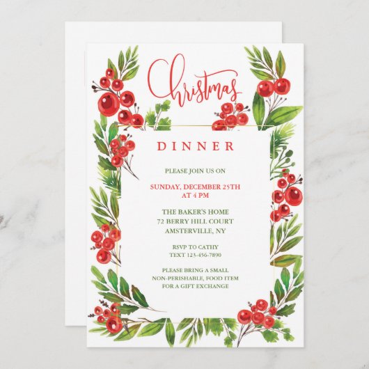 Kerst Dinner Party Kaart (Voorkant / Achterkant)