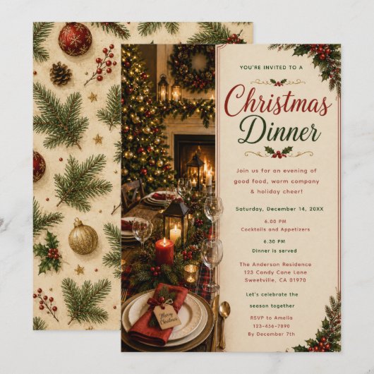 Kerst Dinner Party Kaart (Voorkant / Achterkant)