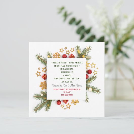 Kerst Dinner Party Pine Kaart (Staand voorkant)