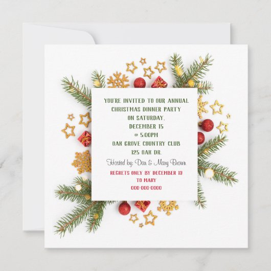 Kerst Dinner Party Pine Kaart (Voorkant)