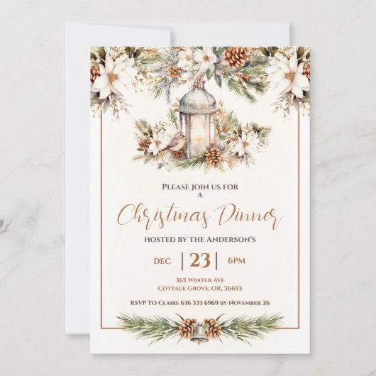 Kerst Dinner Party Wit en Crème Elegant Kaart (Voorkant)