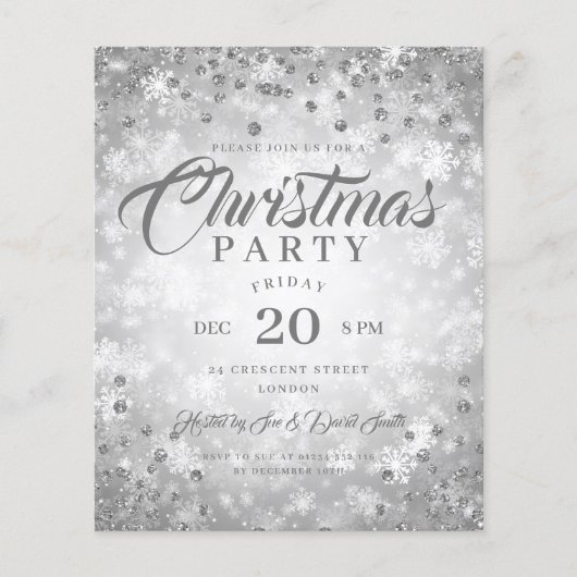 Kerst Dinner Party Zilver Winter Diamanten Glitter Flyer (Voorkant)