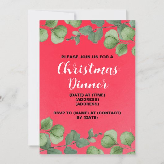 Kerst Dinner Uitnodiging, Bewerkbare Sjabloon Kaart (Voorkant)