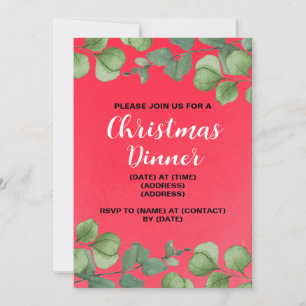 Kerst Dinner Uitnodiging, Bewerkbare Sjabloon Kaart