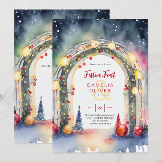 Kerst Dinner Uitnodiging Festijn (Voorkant / Achterkant)