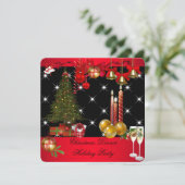 Kerst Dinner Vakantie Feest Rood Wit 2 Kaart (Staand voorkant)