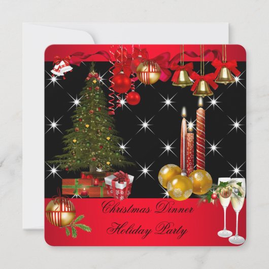 Kerst Dinner Vakantie Feest Rood Wit 2 Kaart (Voorkant)