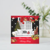 Kerst Dinner Vakantie Feest Rood Wit Kaart (Staand voorkant)