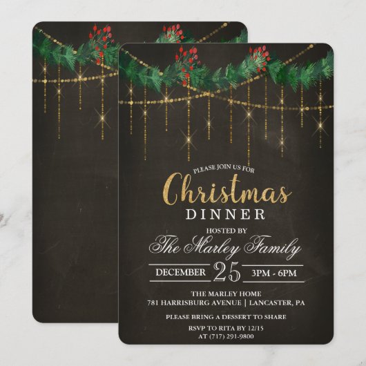 Kerst Dinner Vakantie Feest Uitnodiging (Voorkant / Achterkant)