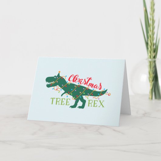 Kerst Dino Dinosaur Grappige T-Rex Boom Cadeau Kaart (Voorkant)