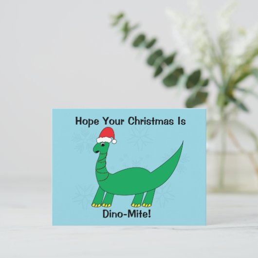Kerst Dinosaur Dinomite Grappig Personaliseren Briefkaart (Staand voorkant)