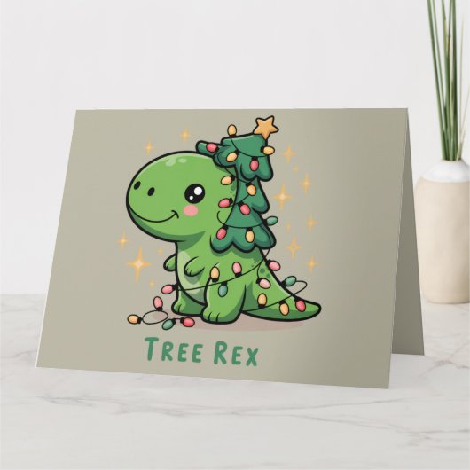 Kerst Dinosaur Light Party Funny Tree Rex Kaart (Voorkant)