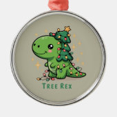 Kerst Dinosaur Light Party Funny Tree Rex Metalen Ornament (Voorkant)
