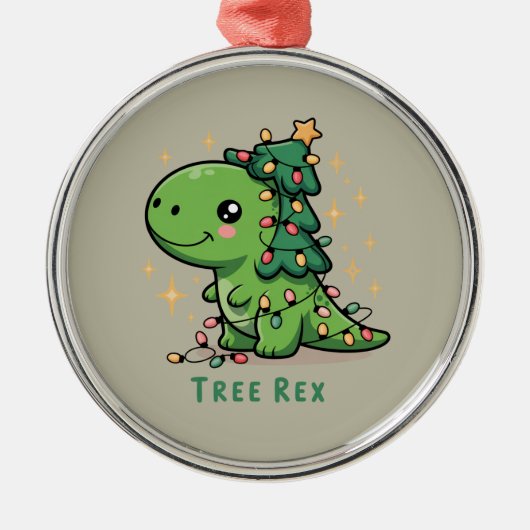 Kerst Dinosaur Light Party Funny Tree Rex Metalen Ornament (Voorkant)