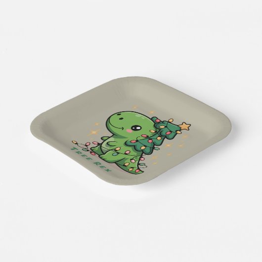 Kerst Dinosaur Light Party Funny Tree Rex Papieren Bordje (Gebogen)