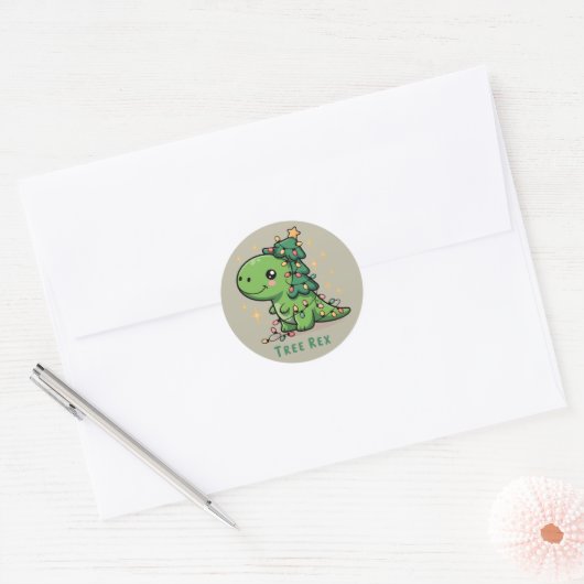 Kerst Dinosaur Light Party Funny Tree Rex Ronde Sticker (Envelop)