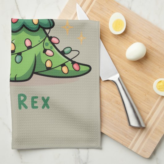 Kerst Dinosaur Light Party Funny Tree Rex Theedoek (Quarter Fold)