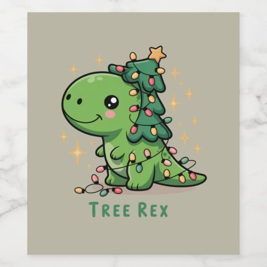 Kerst Dinosaur Light Party Funny Tree Rex Wijn Etiket (Enkel label)