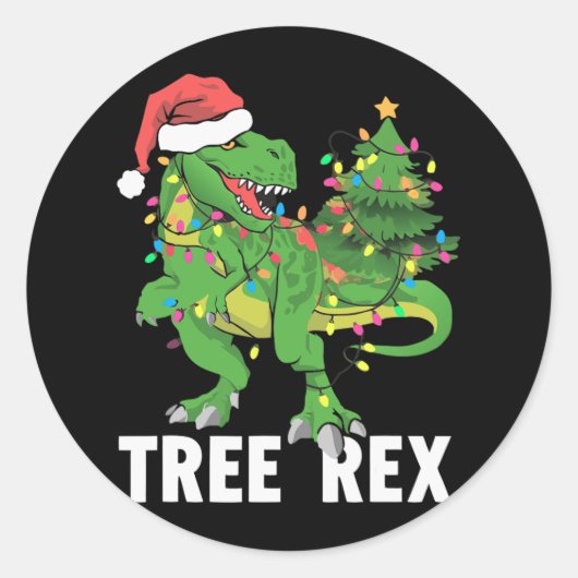 Kerst Dinosaur Tree Rex Xmas Trex Pyjama Mannen Ronde Sticker (Voorkant)