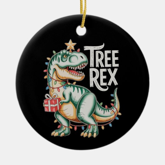Kerst Dinosaurus Boom T Rex Xmas Verlichting Vakan Keramisch Ornament (Voorkant)
