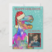 Kerst Dinosaurus Custom Foto Feestdagenkaart (Voorkant)