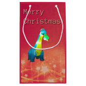 Kerst Dinosaurus Custom Gift Bag - Klein, Glanzend Klein Cadeauzakje (Achterkant)